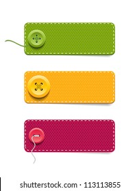 Vector denim fabric rectangular colorful badges set with buttons