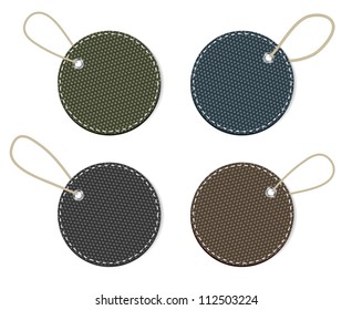 Vector denim fabric round badges set with straps, military style