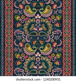 Vector Denim de forma floral sin fisuras. Jean fondo con flores fantasticas. Fondo de tela de jeans azules