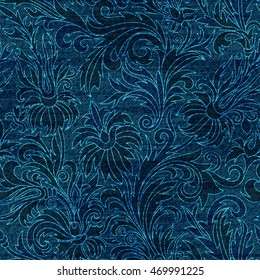 Vector Denim de forma floral sin fisuras. Jean fondo con flores de doodle dibujando a mano. Fondo de tela de jeans azules