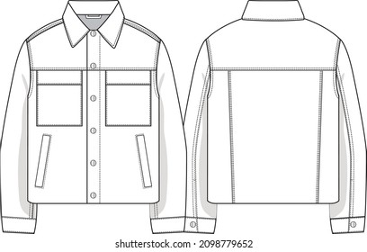 vector denim jacket, flat sketch Jean jacket