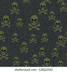 Vector denim seamless texture with skulls