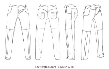 Vector Denim Trousers With Pockets Fashion Scheme Illustration