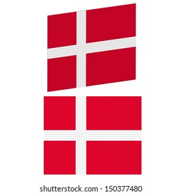 Vector Denmark flag of square blocks under plastic. Central projection and isometric.