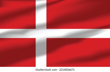 Vector Denmark Flag Waving Realistic Flowing Flags