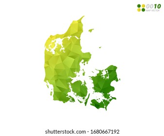 Vector Denmark map green and yellow polygon triangle mosaic with white background. style gradient.