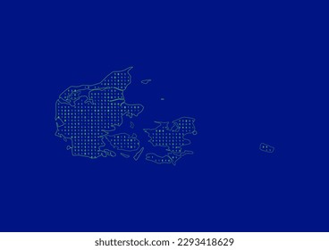 Vector Denmark map for technology or innovation or it concepts. Minimalist country border filled with 1s and 0s. File is suitable for digital editing and prints of all sizes.