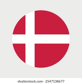 vector Denmark National Flag icon. Round flag of Denmark on Gray Background.