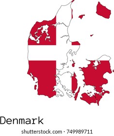 Vector Denmark silhouette, painted in colors of a flag