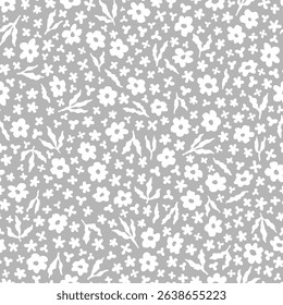 Vector dense seamless pattern with hand drawn cute flowers. Beautiful design for textile, wallpaper, fabric, wrapping paper and backgrounds.