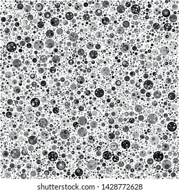 Vector dense texture of randomly arranged gray multilayer circles of various sizes and shades