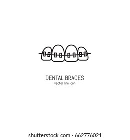 Vector dental braces icon in trendy linear style. Dentistry equipment. Editable strokes