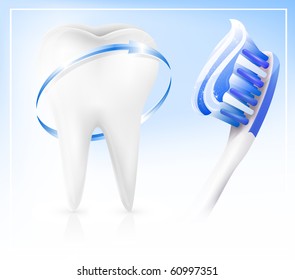 Vector. Dental concept. White tooth with toothbrush