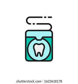 Vector dental floss, tooth care flat color line icon.