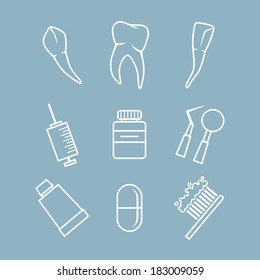 Vector dental icons set on colored background