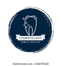 Vector dental logo design. Grunge label for stomatology clinic. Illustration of family dentist clinic, health care