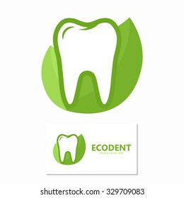 Vector dental logo with green leaves symbol