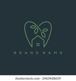 vector dental logo house and line art leaves