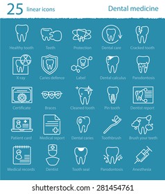 Vector dental medicine thin line icons set for web design, application or infographics