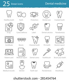 Vector dental medicine  thin line icons set for web design, application or infographics