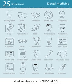 Vector dental medicine thin line icons set for web design, application or infographics