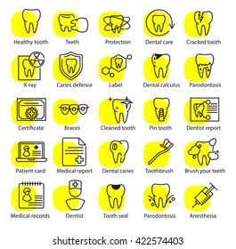 Vector dental medicine thin line icons set