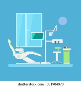 Vector Dental Office With Seat And Equipment Tools. Medical Arm-chair Illustration