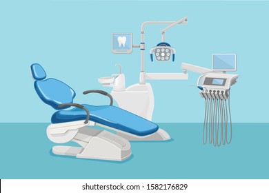 Vector of Dental room or dentist workspace with tools machine.