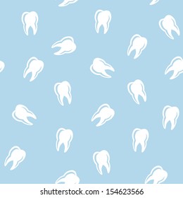 Vector dental seamless pattern: white teeth on blue background