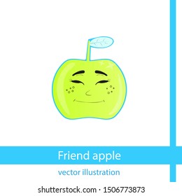 Vector dental sticker. Green apple is a friend for teeth