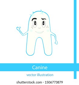 vector dental sticker transparent background. Character canine joyful smile waving in blue tones