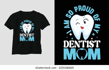 Camiseta vectorial o afiche diseño lindo con dientes de dibujos animados, elementos dentales, etc.