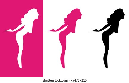 Vector Denuded Girl Silhouette isolated on white and pink background.