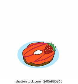 Vector que representa un donut con fresas en la parte superior
