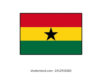 Una representación de Vector de la bandera de Ghana con rayas Horizontales de rojo, amarillo y verde, con una estrella negra central. Este símbolo refleja el orgullo y la herencia nacional de Ghana.