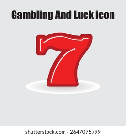 Vector depiction of lucky number seven, an icon related to gambling and games of chance in vibrant red.	
