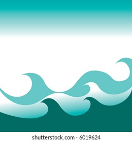 A vector depiction of waves and sky with space for text