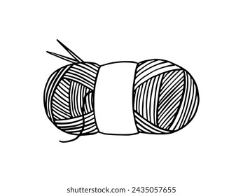 Vector depiction of a yarn ball suitable for knitting and crocheting. Hand-drawn woolen thread ideal for crafting