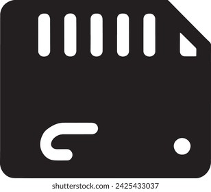 The vector depicts a black silhouette of an SD (Secure Digital) card, a widely used storage format for digital data.