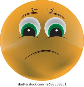 Vector depressed Face Isolated On White Background.Glossy funny cartoon Emoji icon. 3D illustration for chat or message.
