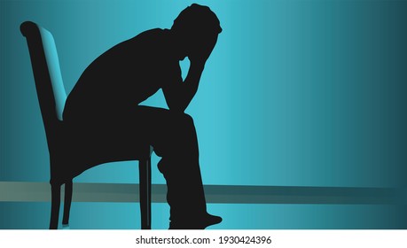 Vector Of Depressed Person And Emotional Posing In Silhouette. People Sitting With Their Faces Covered And Bowed. Illustration For Trouble Expression And Problems Character