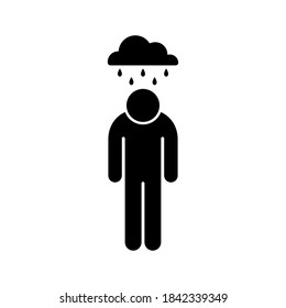 Vector Depression icon, depressed man standing in rain, saddness flat symbol on isolated white background for UI/UX and website.