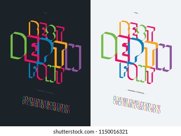 Vector depth font set colorful bold style for logo, decoration, party poster, t shirt, book, greeting card, sale banner, printing on fabric. Cool 3d modern typography alphabet. Trendy typeface. 10 eps
