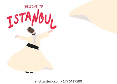 Danza de vectores en Turquía. Viaje a Turquía. Escena panorámica horizontal para diseño de banner o impresión.