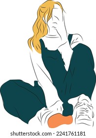 vector, desain illustration art of girl sitting and take a mirror selfie with her phone. it can be used as fashion icon or gen z icon