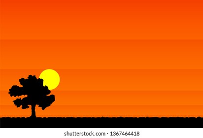 Vector desert background consisting of sun, sand, and cactus