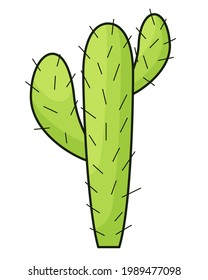 Vector desert cactus cartoon vector and illustrations, hand drawn style isolated on white background. Drawing of a cactus with shoots on a white background.