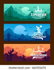 Vector desert horizontal banner set.