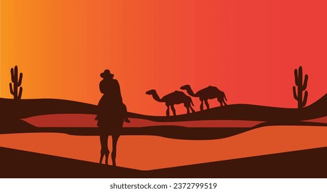 Vector desert illustration with arabic desert landscape