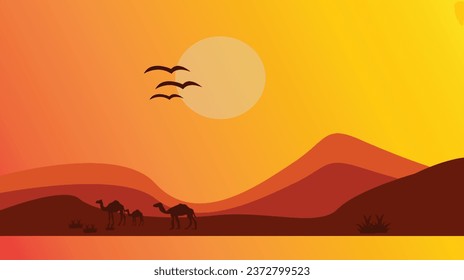 Vector desert illustration with arabic desert landscape